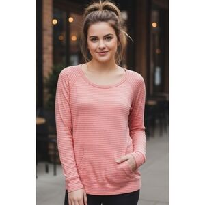 a.n.a Striped Long Sleeve Tee Salmon Pink Size M